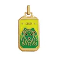 Macro detail of tarot lion pendant in gold plated copper with green enamel and zircon - M801137-Lemon Yellow