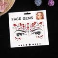 Red and silver rhinestone face gems set on transparent backing for festival party - Red