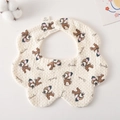Cotton baby bib in cream with brown deer Bambi pattern and white snap closure - Gauze Flower Scarf - Heart-shaped Deer