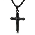 Collar con colgante de cruz para hombre en negro con diseño de cuerda retro - Colgante de Cruz con Textura de Cuerda Trenzada Negra (KP81608-KFC)