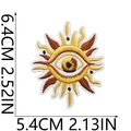 Detailed dimension view of sun embroidery patch measuring 6.4cm by 5.4cm for bags - Style 7 (Eye Sun)