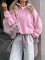 Pink fleece half-zip sweatshirt for women with loose fit and street style casual aesthetic - S / Pink