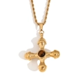 Collana in acciaio inossidabile placcato oro 18K con ciondolo a timone e pietra marrone - Collana a Catena Torsadée con Pendente a Timone Dorato (Agata Marrone)