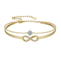 Bracciale a doppio strato in argento S925 dorato con simbolo infinito e diamanti brillanti - Bracciale Rigido Infinito Solitario Oro (SB171-14K)