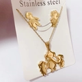 Gold stainless steel jewelry set with abstract family pendants on a white card - Set 2711-6 Gold Abstract