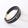 Men's multi-layer woven leather bracelet with golden magnetic clasp on white stone - Gold