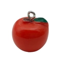 Cute red resin apple pendant with green leaf and silver metal loop for DIY jewelry - Red Apple (19695)