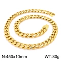 Golden 10mm stainless steel Cuban chain necklace, 450mm length with polished finish - Gold Necklace 45cm (KN225387-Z) / Gold