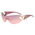Pink purple gradient heart-shaped sunglasses with gold heart charms and rimless design - Purple Frame Purple Pink