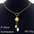 Golden shell pendant necklace with white baroque pearls and elegant Rolo chain style - Shell Style (KN286409-HM)