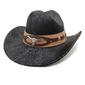 Dettaglio di cappello da cowboy con trama a serpente nera e testa di toro argentata - M (56-58cm) / Motivo Serpente Nero