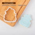 F-style fairytale house cookie cutter with white plastic mold and blue fondant display - House F Cutter