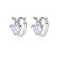 Silver crown heart earrings featuring a large lavender cubic zirconia crystal stone - Silver Crown Light Purple Heart Hoop Earrings
