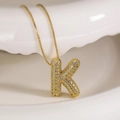 Gold plated letter K pendant necklace with cubic zirconia micro-pave on box chain - Letter K (Box Chain)