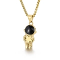 Collar de astronauta dorado con estrella y máscara de esmalte negro con cadena de caja - Estilo A-Sosteniendo Estrella (KP99144) / Dorado