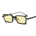 Retro rectangular sunglasses with double black metal frame and light yellow night vision lenses - Black Frame Yellow Lens
