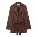 Dunkelbraune Jacke aus Wildlederimitat mit Reverskragen und Gürtel im lässigen Stil - XS / Kastanienbraun