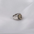 Anello in acciaio al titanio lucido con inserto rotondo in diaspro dalmata naturale - US 6 / Color Acciaio