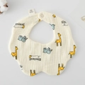 Gauze cotton baby bib with yellow giraffe and blue elephant prints in soft off-white - Gauze Flower Scarf - Giraffe Elephant