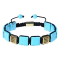 Detail of square blue stone beaded bracelet with gold cubic zirconia micro-pave accents - Turquoise Bracelet