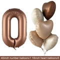 Chocolate 40 inch number 0 and heart balloons set for birthday party decorations - Chocolate Number 0 / Number And Heart Balloon Combination