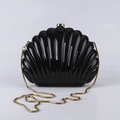 Glossy black shell-shaped acrylic clutch bag with golden metal chain and clasp - Black