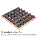36-slot wooden earring display tray with dark grey microfiber lining for jewelry storage - 36 Slots / Dark Grey Velvet