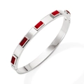 Bracciale in acciaio inossidabile argento con cinque zirconi rossi rettangolari - Stile Zircone Rosso Argento (PAS873)