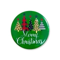 Christmas tinplate badge with five trees pattern and Merry Christmas text in green - Christmas Badge 9-Creative Christmas Trees