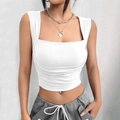 Slim fit white square neck cropped tank top in elastic fabric for women - S / Off White