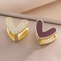 Boucles d'oreilles cœur dorées avec émail rouge et zircons sertis en pavé chic - Or Coeur Rouge (261)