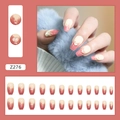 Pink and cream gradient short ballet press-on nails with 3D heart gems and 24pc set - Baked Heart Style (Z276) / Glue Type
