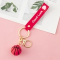 Red 3D basketball keychain with silicone wristband and gold-tone metal clasp - Gold Strap Style-Basketball