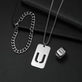 Detailansicht der silbernen Titan-Schmucksets mit U-Anhänger und Kettenarmband - Set U