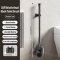 L-shaped black toilet brush with 560mm extendable handle and wall-mounted base holder - Short Bristle Style / Black