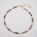 Multicolor beaded sweater necklace with gold accents and extension chain in Maillard style - Single Beaded Stone Necklace