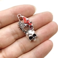 Gothic silver skull pendant with red translucent wings and metal loop for DIY jewelry making - Skull with Red Wings / Silver Red