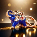 Cute blue elephant keychain with colorful crystals and gold metal ring for women - Single OPP Bag Packaging / Lucky Elephant Royal Blue