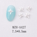 Detailed view of silver star nail charms with white pearl, sized 7.5x8.5mm for nail DIY - Silver Large Pearl Style (A427)
