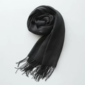 Solid black bamboo-texture scarf for women featuring elegant fringe ends in a soft finish - Black