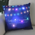 Detail of Christmas throw pillow with LED lights and Merry Christmas text on sofa - Dark Blue Night Merry Christmas-21M-22
