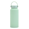 Insulated 1L stainless steel sports water bottle in matte mint green with handle - Pale Green