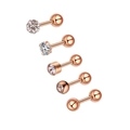 5-piece rose gold geometric stainless steel stud earrings set with sparkling zircon stones - Set 9 (Rose Gold/Full Diamond Ball/Prong Zircon)