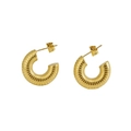 Boucles d'oreilles créoles chic en acier doré 18k avec texture torsadée et forme en C - Doré