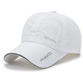 White breathable quick-dry sports baseball cap with reflective gray trim and side lettering - Adjustable / White