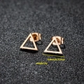 Polished 18K rose gold hollow triangle stud earrings measuring 0.8cm in size - 009 Rose Gold Triangle