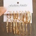 6 pairs of gold geometric hoop earrings set featuring smooth and twisted textures on card - Gold Multi-Size Hoop Style (5614901)