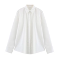 Detailed flat lay of white long-sleeve linen shirt with hidden buttons and classic collar - XS / White Top