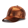Detail of metallic bronze baseball cap showing textured square pattern and glossy finish - Coffee
