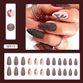 Sparkly red velvet leaf almond press-on nails with glitter and floral designs - Velvet Matte Style (W919) / Glue Type